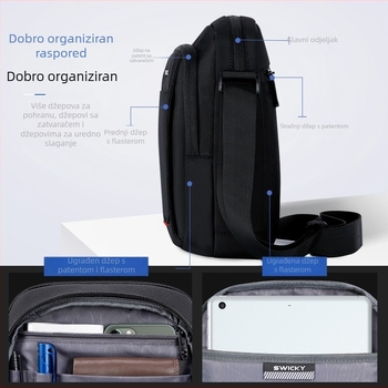 Muška torba preko ramena, gradski minimalistički stil, poliester, model 33012, brend swicky, vodootporna i otporna na habanje, za poslovna putovanja