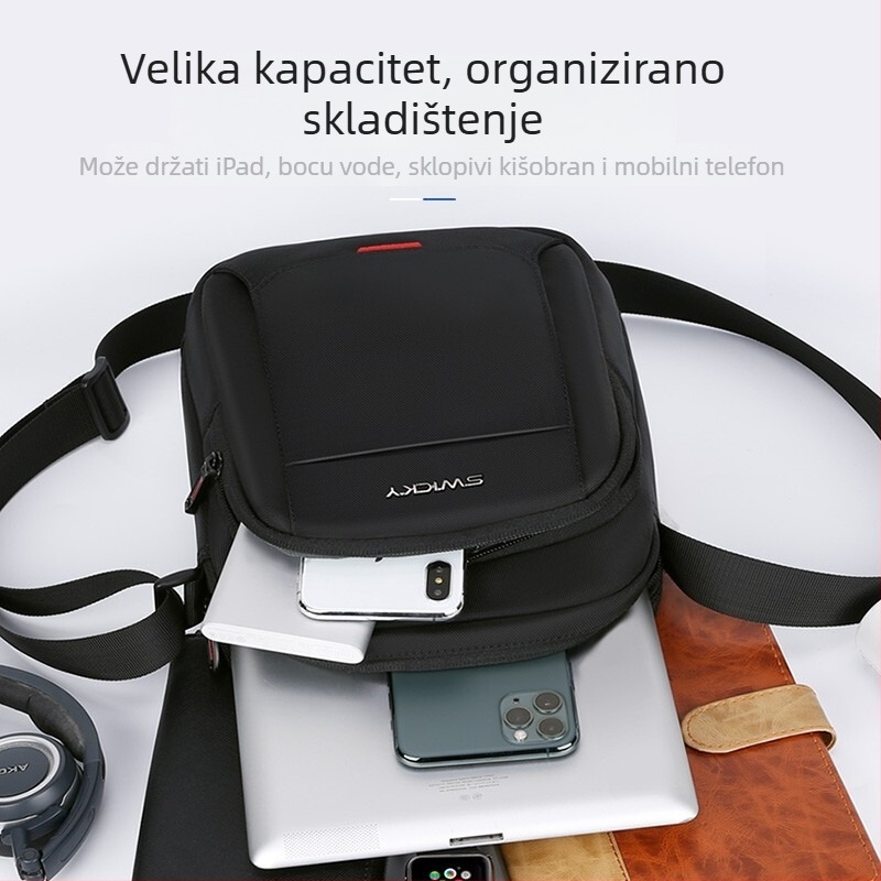 Muška torba preko ramena, gradski minimalistički stil, poliester, model 33012, brend swicky, vodootporna i otporna na habanje, za poslovna putovanja