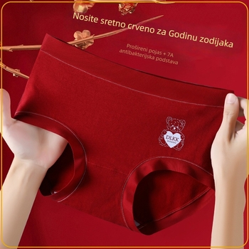 Ženske pamuk gaćice s srednjim strukom, antibakterijske, prozračne, s karikaturalnim uzorkom medvjeda
