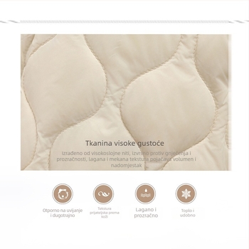 Jakna s guščjim downom, postotak perja 86–90%, tanak najlonski materijal, V-izrez, slobodan kroj