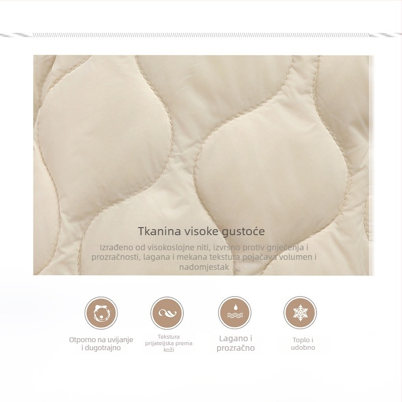 Jakna s guščjim downom, postotak perja 86–90%, tanak najlonski materijal, V-izrez, slobodan kroj