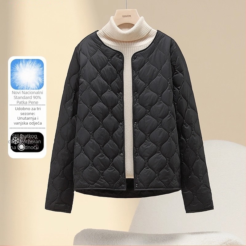 Jakna s guščjim downom, postotak perja 86–90%, tanak najlonski materijal, V-izrez, slobodan kroj