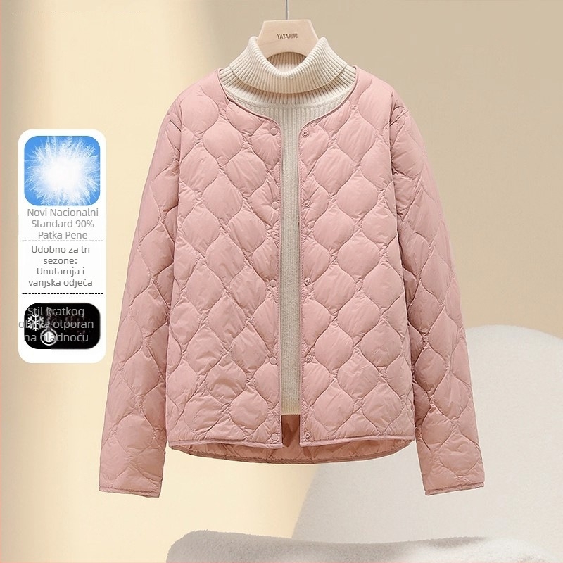 Jakna s guščjim downom, postotak perja 86–90%, tanak najlonski materijal, V-izrez, slobodan kroj