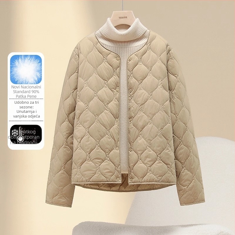 Jakna s guščjim downom, postotak perja 86–90%, tanak najlonski materijal, V-izrez, slobodan kroj