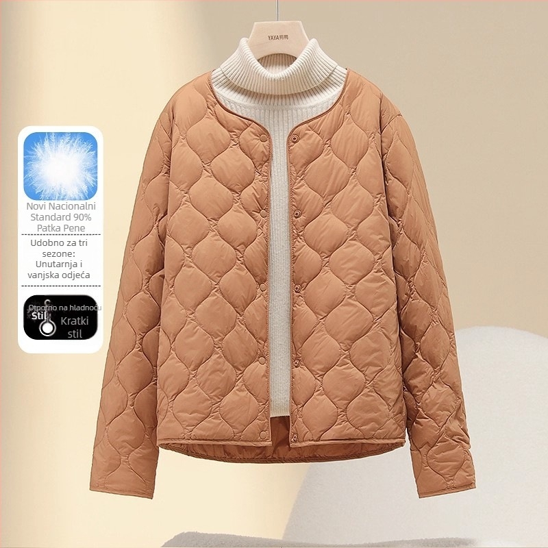 Jakna s guščjim downom, postotak perja 86–90%, tanak najlonski materijal, V-izrez, slobodan kroj