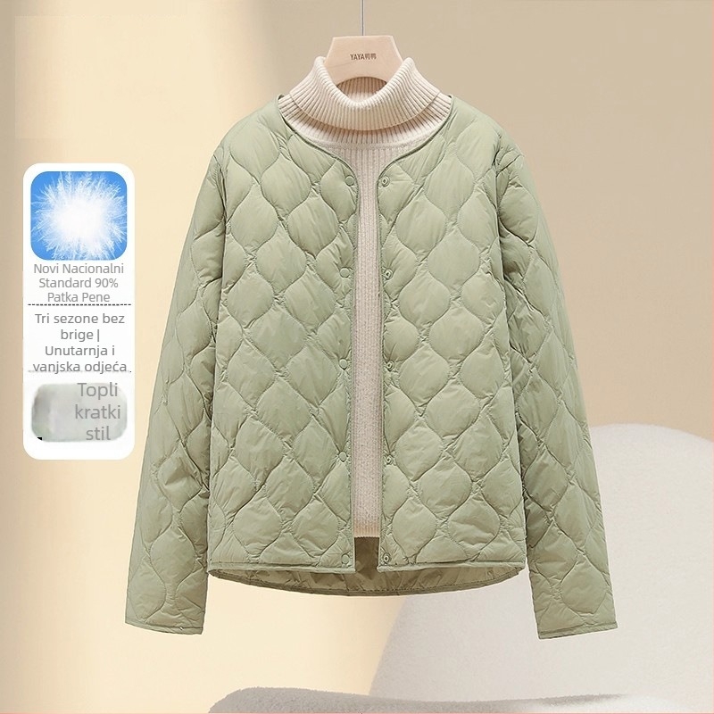 Jakna s guščjim downom, postotak perja 86–90%, tanak najlonski materijal, V-izrez, slobodan kroj