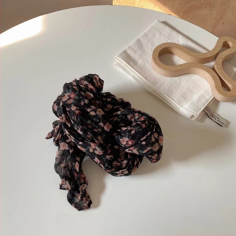 Šal od pamuka i lana s cvjetnim uzorkom, šumski seoski stil, jesen (pletenje: warp knitting • jesen • Pamuk i lan • Svježe i slatko)