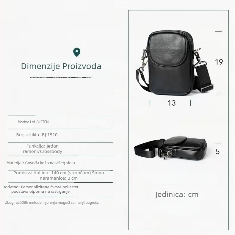 Roleyson muška torba preko ramena od kože prvog sloja, poslovni stil putovanja, crossbody dizajn, poliester podstava, ultra lagana