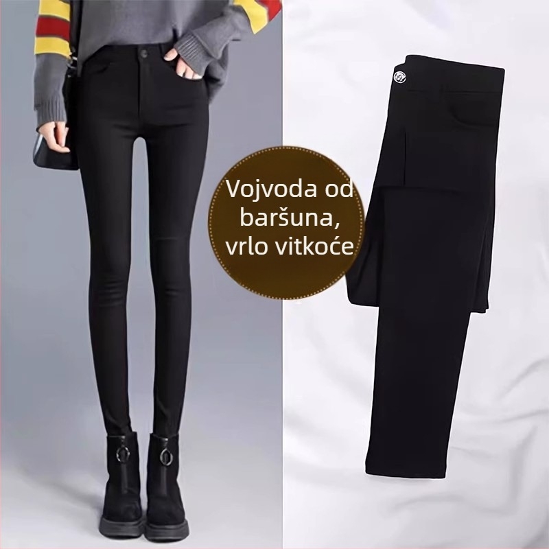 Ženske traperice visokog struka, uskog kroja, cropped duljine, elastični rub (Materijal: korejska pamuk; viskoza 70–80%; najlon <30%)