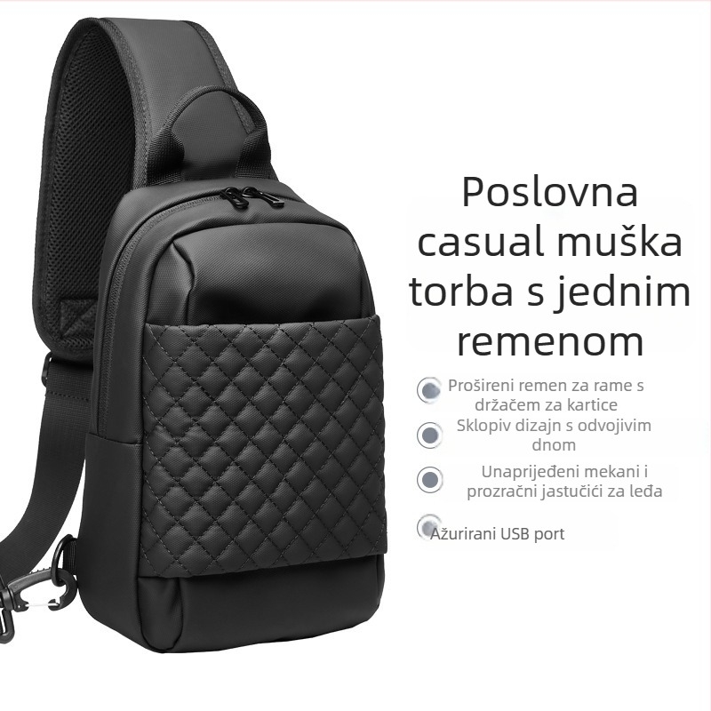 Muška ramenska torba od PVC-a, model 1903, vodootporna, USB priključak, za poslovna putovanja