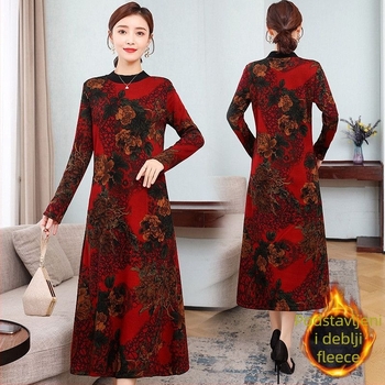Duga haljina s floralnim printom, poliester tkanina, 90–95% sadržaj poliestera, japansko-korejski casual stil, otisak