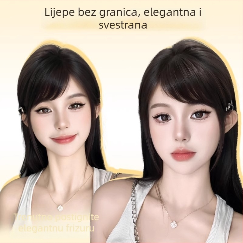 Paruka s bangs u francuskom stilu - prirodna kosa, lagana, bezšavna, ručno izrađena, model W-L79