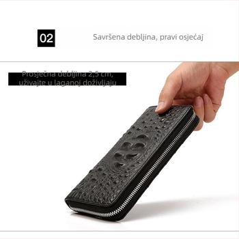 Muški novčanik od PU kože s uzorkom krokodila, dugim zatvaračem – elegantan klutch, poliester podstava