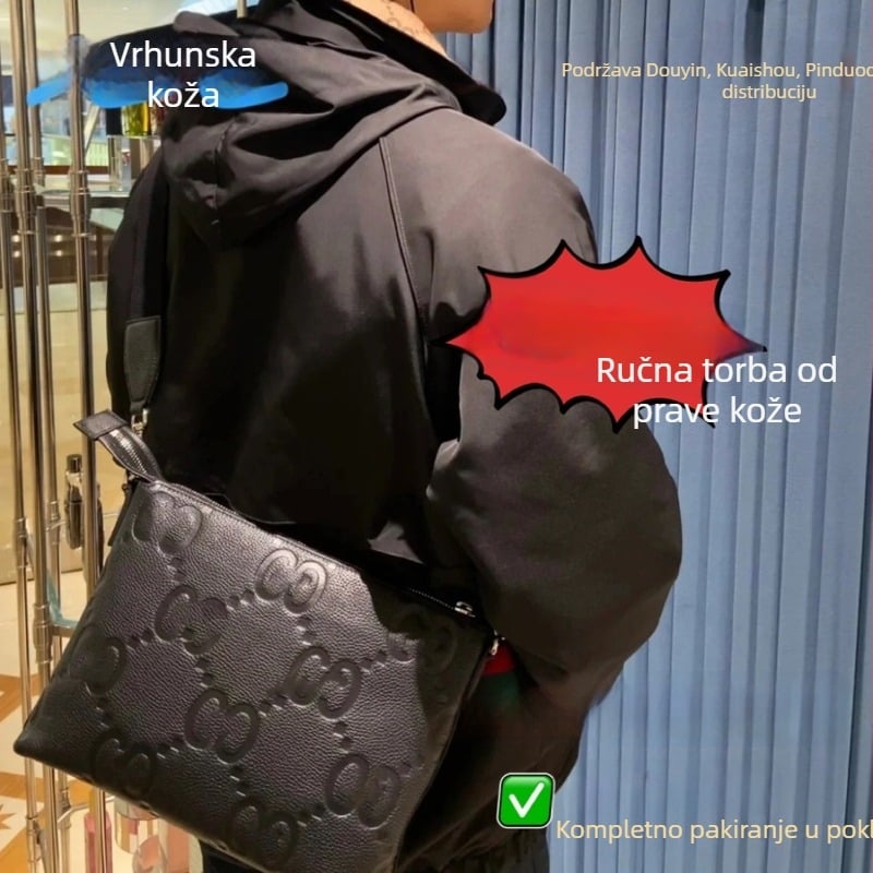 Muška clutch torbica od prave teleće kože, s remenom za ramena i crossbody, moderna i svestrana, s velikim kapacitetom