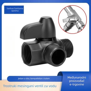 Trostruki vodeni razdjelnik za tuš s gornjim mlazom, bakreno tijelo, dvostruki izlazi, G1/2 priključci, ugradbena instalacija, model SAD02PC/BN