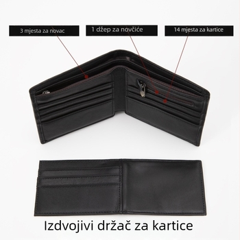 Muški novčanik od kože prvog sloja, s višestrukim pretincima za kartice, kratki stil, poliester podstava