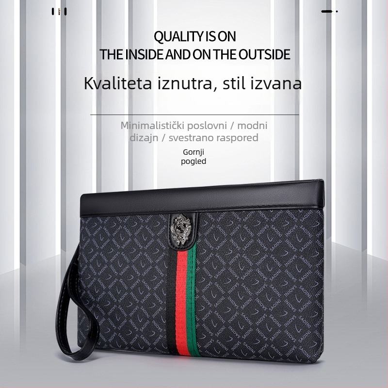 Muška PU clutch torba, vodootporna, uzorak slova, podstava od poliestera, za poslovna putovanja