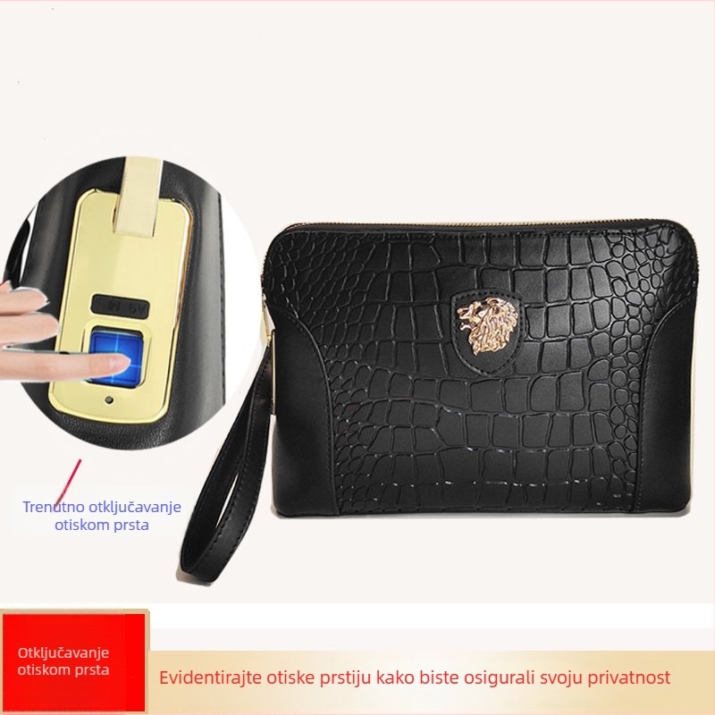 Muška kožna clutch torba s pametnim otključavanjem otiskom prsta, vodootporna i protiv krađe, geometrijski uzorak