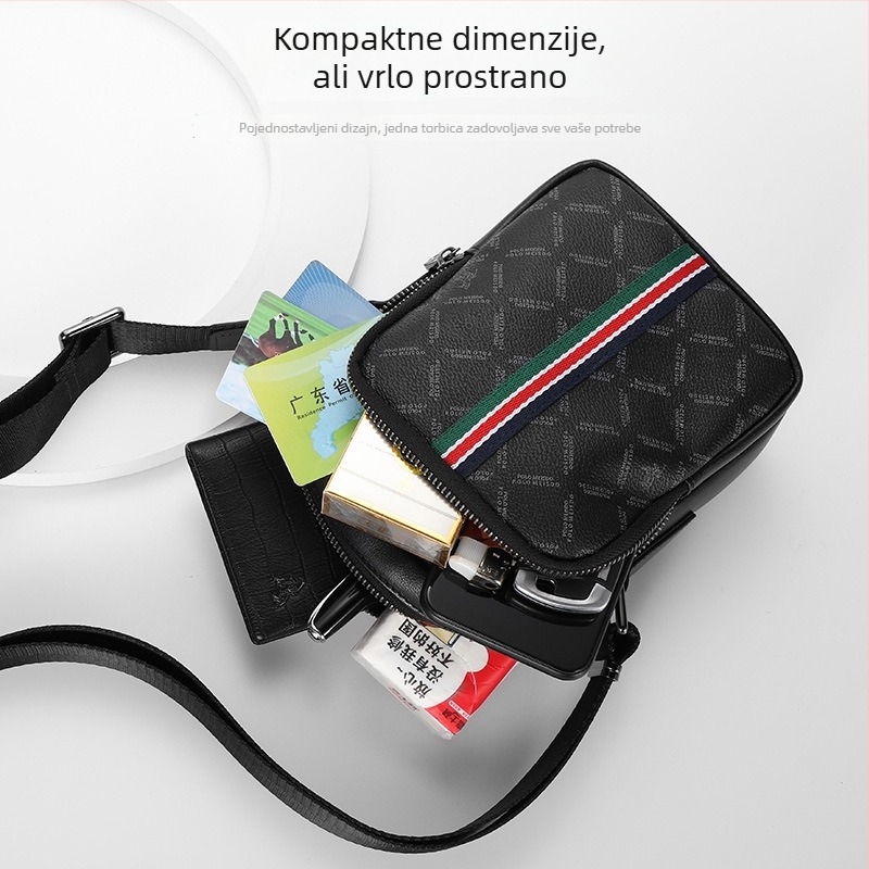 Muška crossbody torba - PVC, vodootporna, prugasti uzorak, podstava od prave kože, pogodna za poslovna putovanja