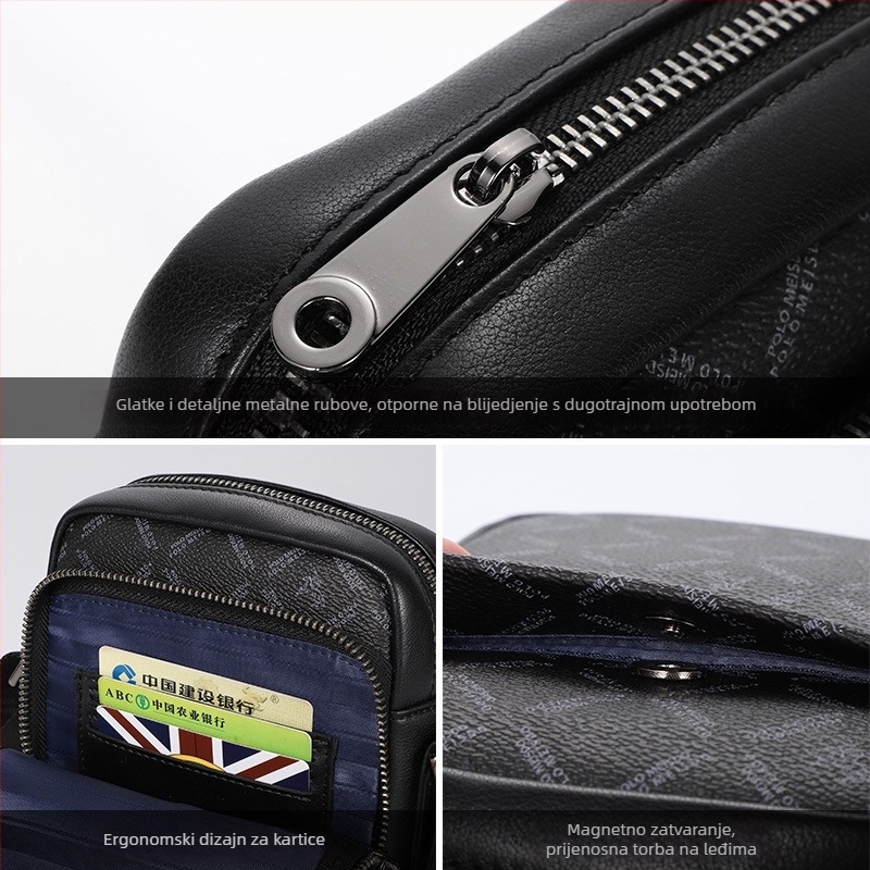 Muška crossbody torba - PVC, vodootporna, prugasti uzorak, podstava od prave kože, pogodna za poslovna putovanja