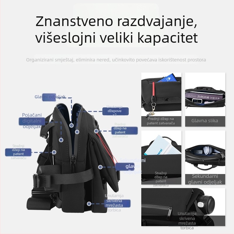 Muška crossbody torba - ulični stil, Oxford tkanina, vodootporna, velik kapacitet, za svakodnevnu upotrebu