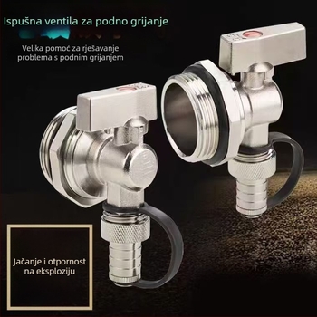 Bakreni ventil za ispuštanje vode za podno grijanje, kutni odvodi ventil za radijator s oslobađanjem zraka, veliki protok, debeli model s poklopcem FS-003