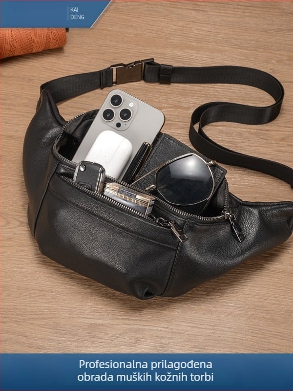 Kayden Leather muška torba za krst preko ramena od prave kože, jednobojna, džep za mobitel i tablet, prozračna, antibakterijska, otporna na habanje, zaštita rubova, podstava od poliestera