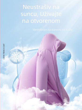 Vanjska jakna s odvojivom kapuljačom, UV zaštita, prozračni ice silk materijal, 93% poliester, 7% spandex, prednji zip i džepovi s zipovima