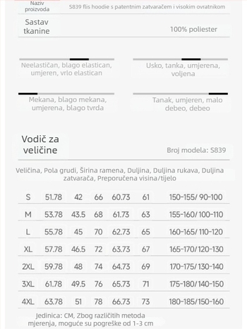 Unisex fleece jakna, podstava i punilo od poliestera, za jesen i zimu