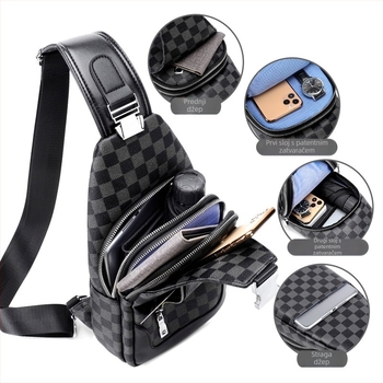Dusen Kangaroo Muška torba za prsa - PVC, karirani uzorak, Model 6022, crossbody, gradski stil