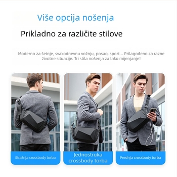 Van Ryan 5131 Muška torba za prsa, Oxford materijal, zatvaranje zipom, horizontalni kvadratni oblik, unutarnji džepovi (džep za laptop, džep za telefon)