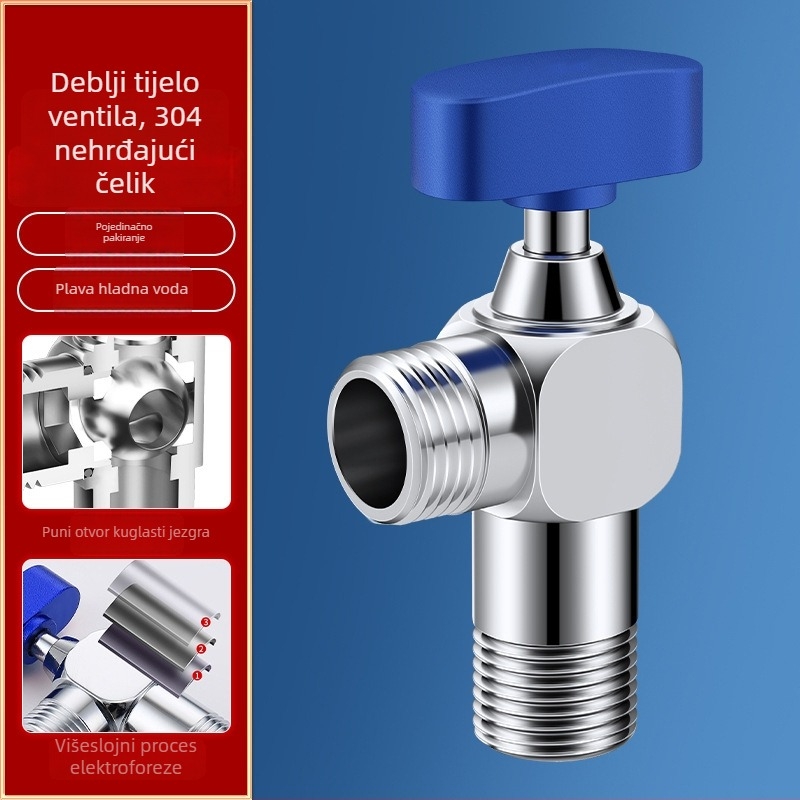 Uglovni ventil, 304 nehrđajući čelik, okretna ugradnja, za sustav tople vode, neto težina 150 g