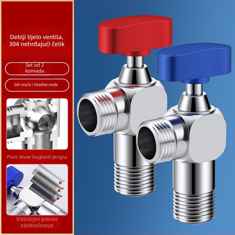 Uglovni ventil, 304 nehrđajući čelik, okretna ugradnja, za sustav tople vode, neto težina 150 g
