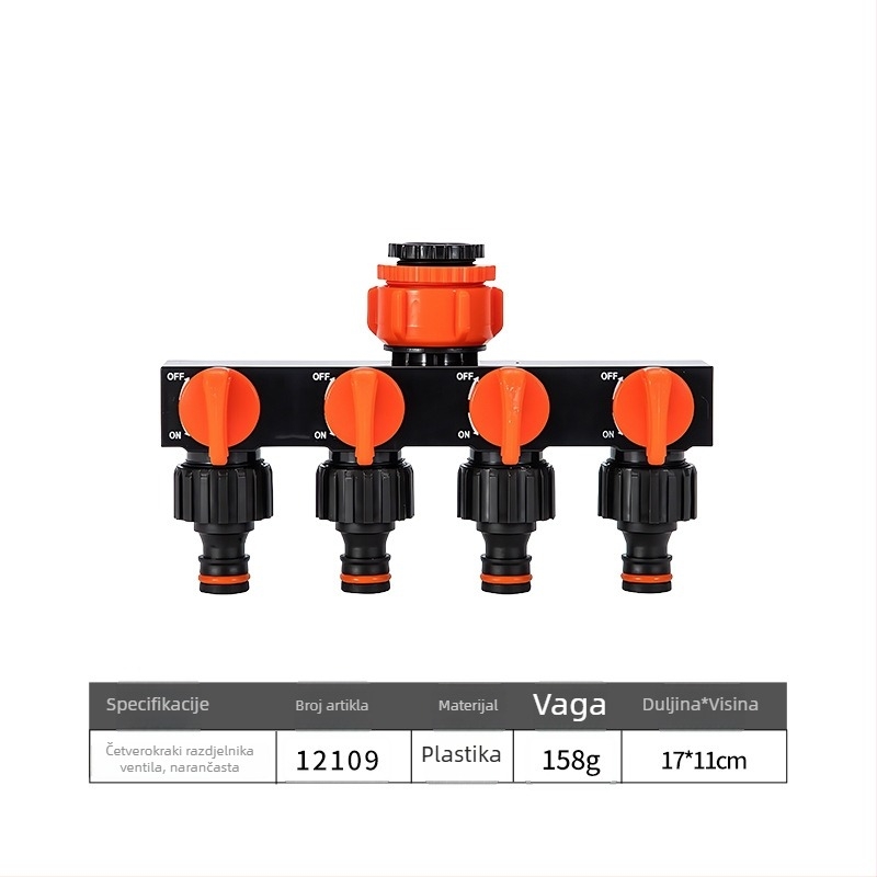 Četverostruki vodovodni razvodnik s prekidačem i brzim priključkom, ulaz 1, izlaza 4, za poljoprivredno navodnjavanje