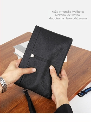 RuiBLI muška clutch torba, prava koža, prvi sloj teleće kože, jednobojna, podstava od poliester, dizajn smanjenja opterećenja