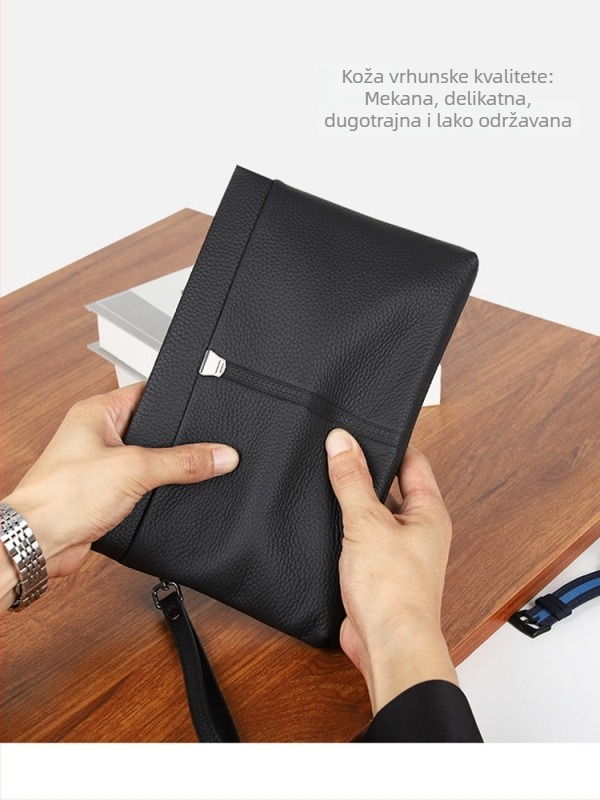 RuiBLI muška clutch torba, prava koža, prvi sloj teleće kože, jednobojna, podstava od poliester, dizajn smanjenja opterećenja