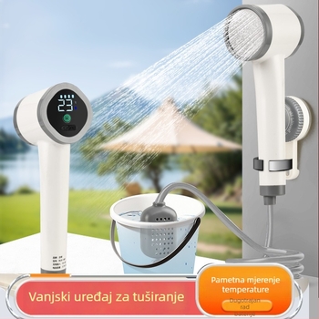 Prijenosni električni tuš – ABS tijelo, montaža pomoću usisne čašice, kontrola temperature, LED svjetlo, automatsko punjenje (Model 6411KT)