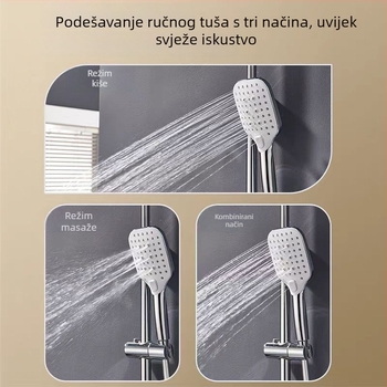 Bakreni tuš sustav, model 888, montaža na površinu, višenamjenski: raspršivanje, masaža, kontrola temperature, kiša, radna temperatura 0–99°C