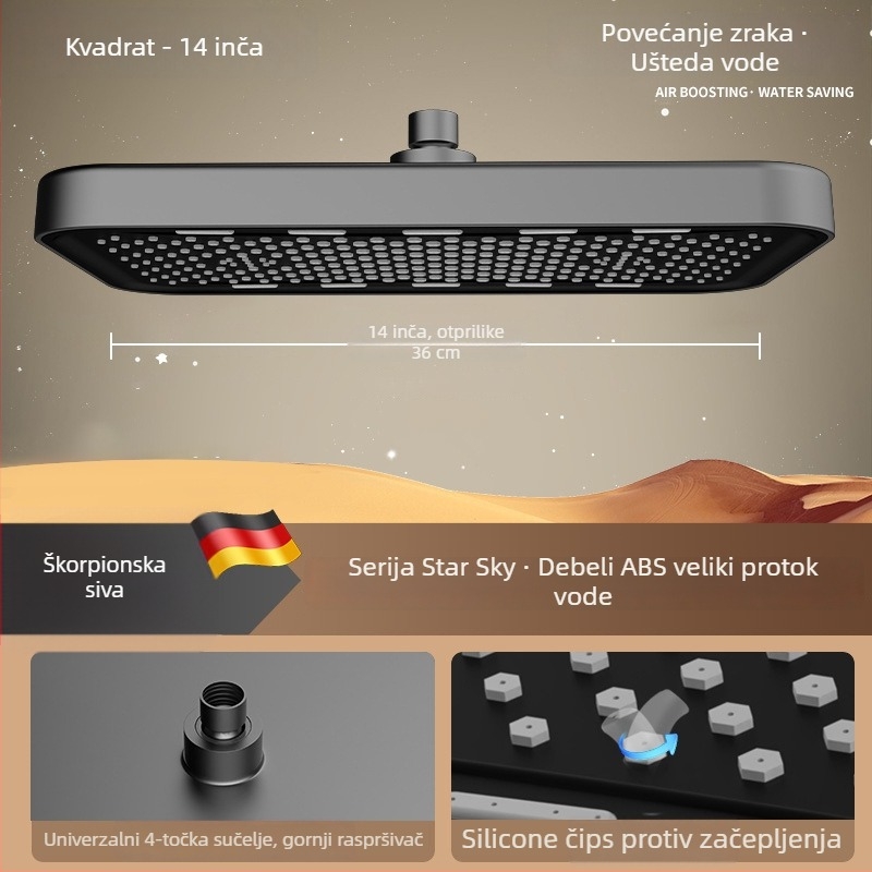 Tuš glava s gornjim raspršivanjem, funkcija kiše, ABS, model H31, navojno spojenje
