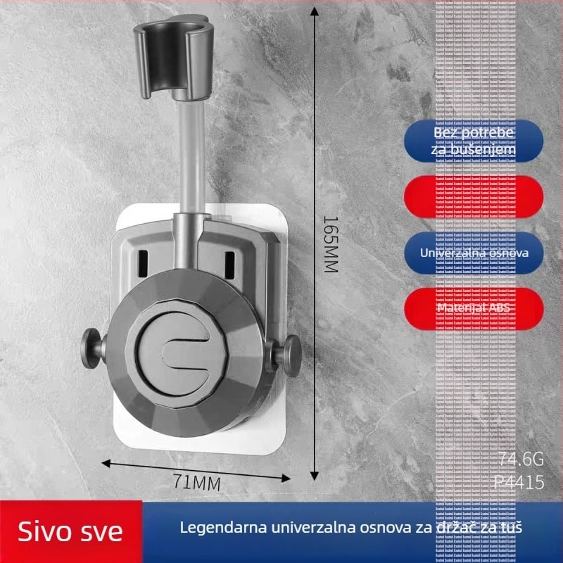 Držač za tuš glavu, univerzalni, bez bušenja, vakuumska čašica, podesiva osnova, ABS