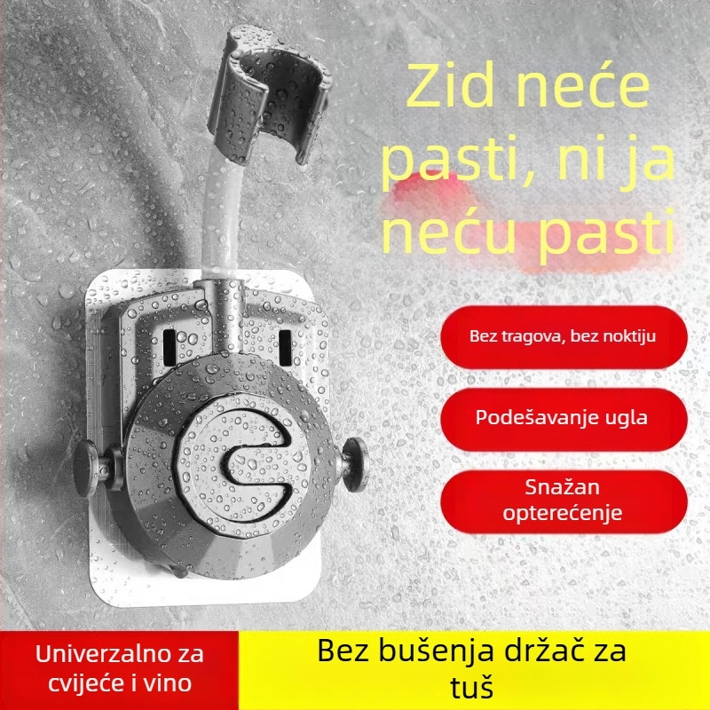 Držač za tuš glavu, univerzalni, bez bušenja, vakuumska čašica, podesiva osnova, ABS