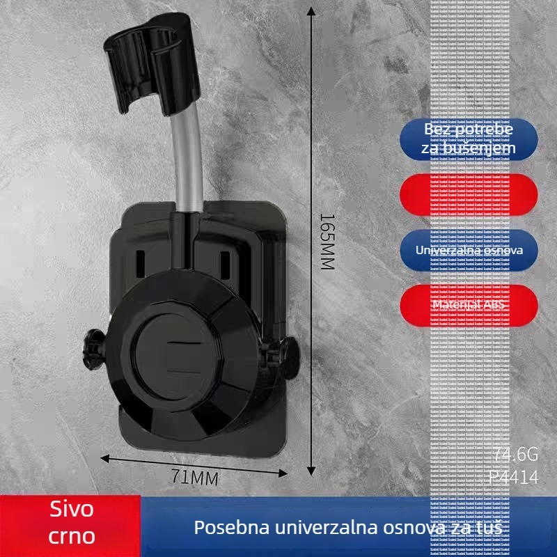 Držač za tuš glavu, univerzalni, bez bušenja, vakuumska čašica, podesiva osnova, ABS