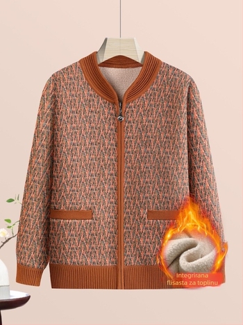 Ženski zimski kardigan jakna s kariranim uzorkom, vuneno‑poliesterska smjesa do 30% poliester, elegantan gradski stil, duljina 50–65 cm, proljetno izdanje 2025