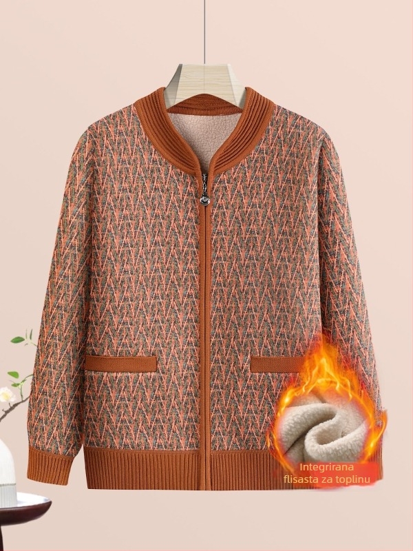 Ženski zimski kardigan jakna s kariranim uzorkom, vuneno‑poliesterska smjesa do 30% poliester, elegantan gradski stil, duljina 50–65 cm, proljetno izdanje 2025