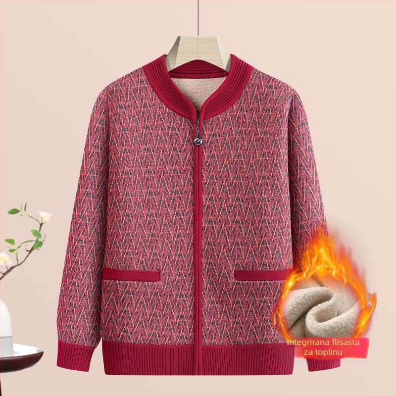 Ženski zimski kardigan jakna s kariranim uzorkom, vuneno‑poliesterska smjesa do 30% poliester, elegantan gradski stil, duljina 50–65 cm, proljetno izdanje 2025