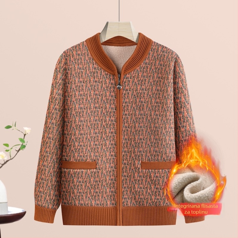 Ženski zimski kardigan jakna s kariranim uzorkom, vuneno‑poliesterska smjesa do 30% poliester, elegantan gradski stil, duljina 50–65 cm, proljetno izdanje 2025