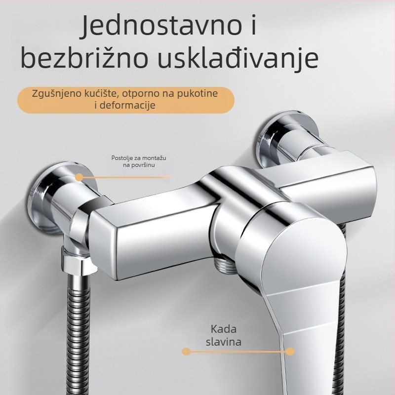 Tuš konverzijski adapter s miješkim ventilom i površinski montiranom temeljem | Materijali: legura / bakar / nehrđajući čelik | Moderan minimalistički stil