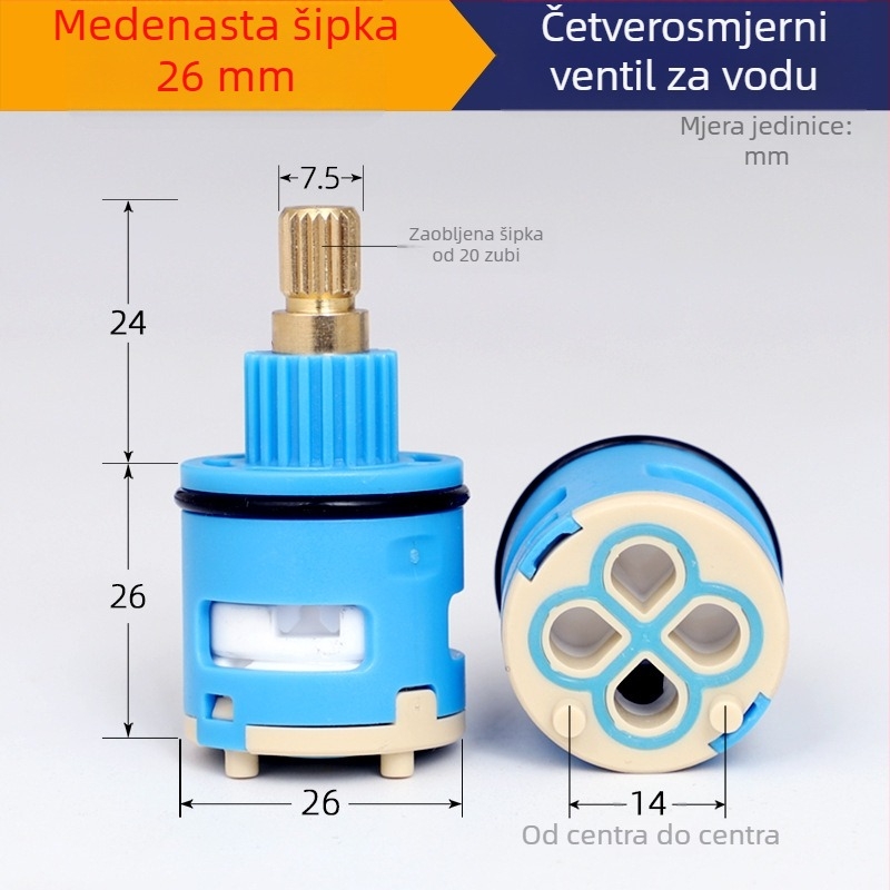 Jezgra ventila za tuš rasdjelnik – 2/3/4 stupnja miješanja tople i hladne vode, 90° okret, trajanje 3–5 godina, kompatibilan s tušem