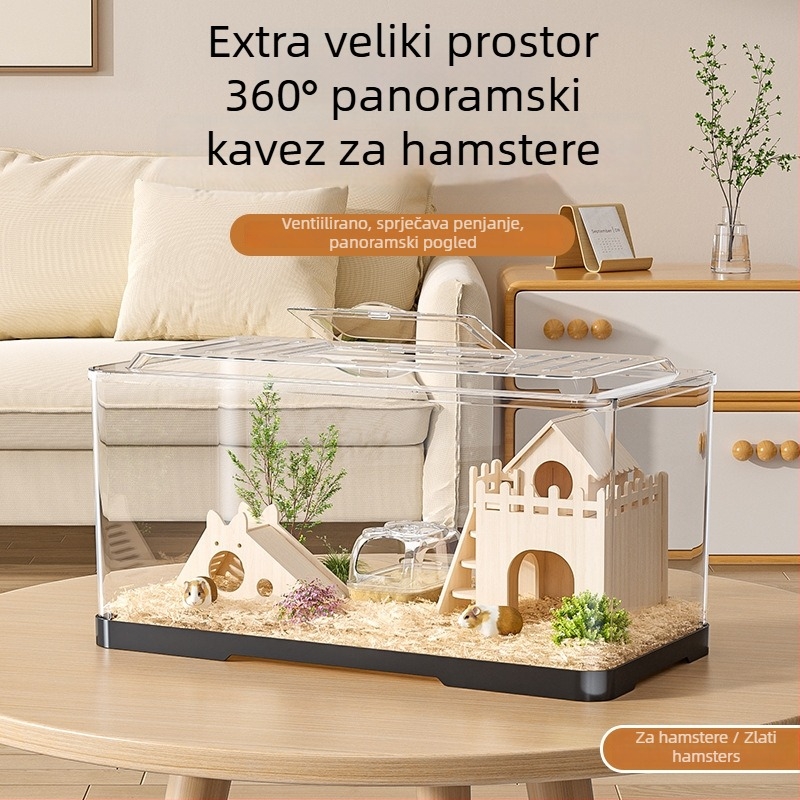 Kavez za hamstera — pravokutni plastični kavez, prozračan, vodootporan, prenosiv, jednostavan za čišćenje.