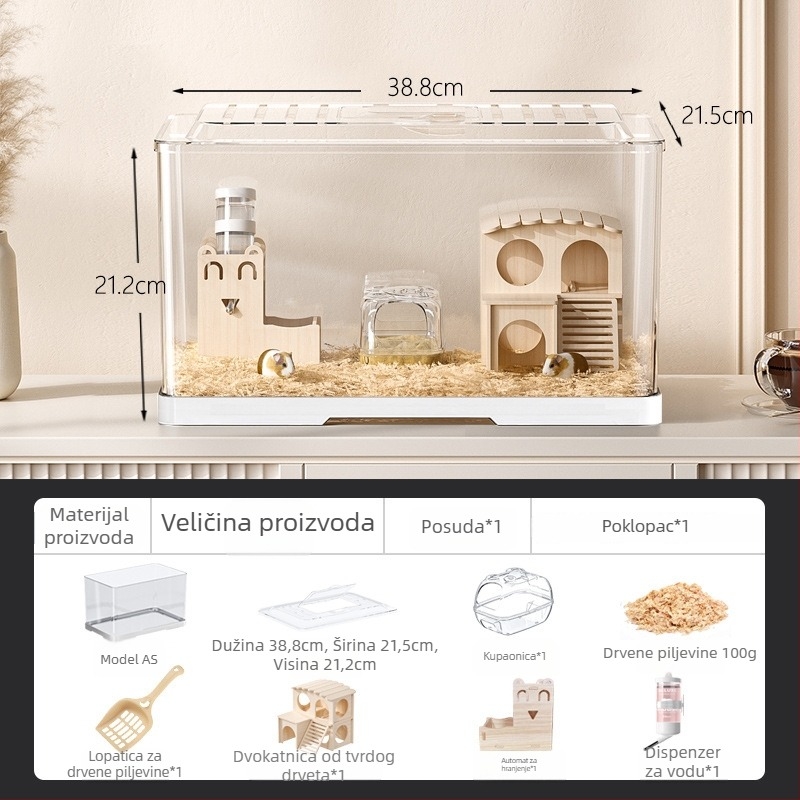 Kavez za hamstera — pravokutni plastični kavez, prozračan, vodootporan, prenosiv, jednostavan za čišćenje.